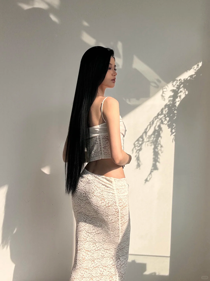 Sexy Two Piece Mermaid White Lace Prom Dress Evening Dress Date Dress SH4903