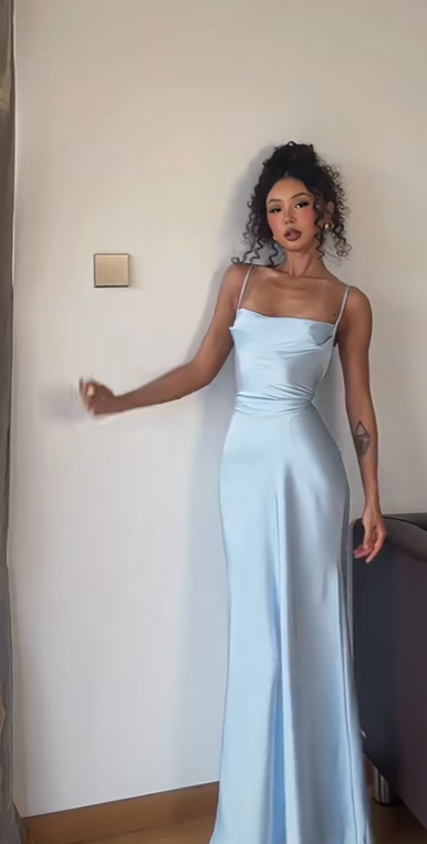 Sexy Blue Birthday Dresses Spaghetti Straps Satin Long Prom Dresses Blue Party Dresses DP04100