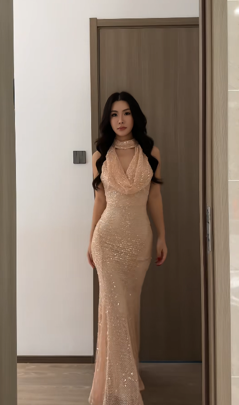 Chic Mermaid Long Prom Dresses Tulle Sequins Blush Pink Evening Gowns  Sleeveless Birthday Dresses DP04145