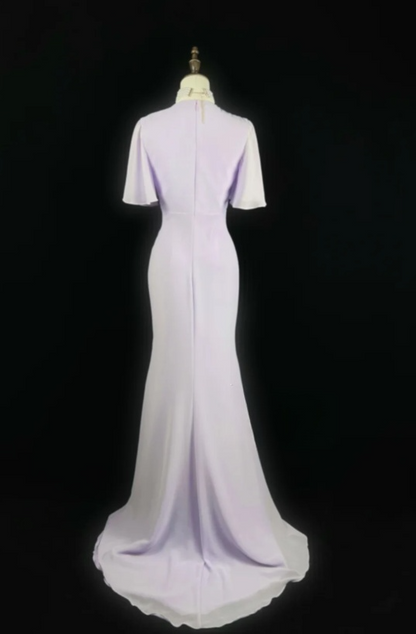 Elegant Sheath Long Prom Dresses Chiffon Lilac Mother of the Bride Dresses DP04146