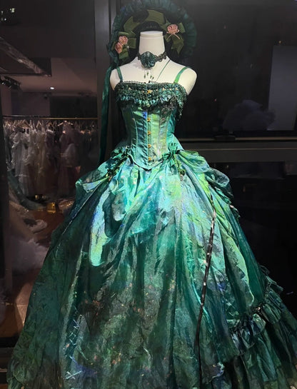 Cute Straps Ball Gown Tulle Long Prom Dresses Green Quinceanera Dresses Sleeveless Sweet 16  Dresses DP04294