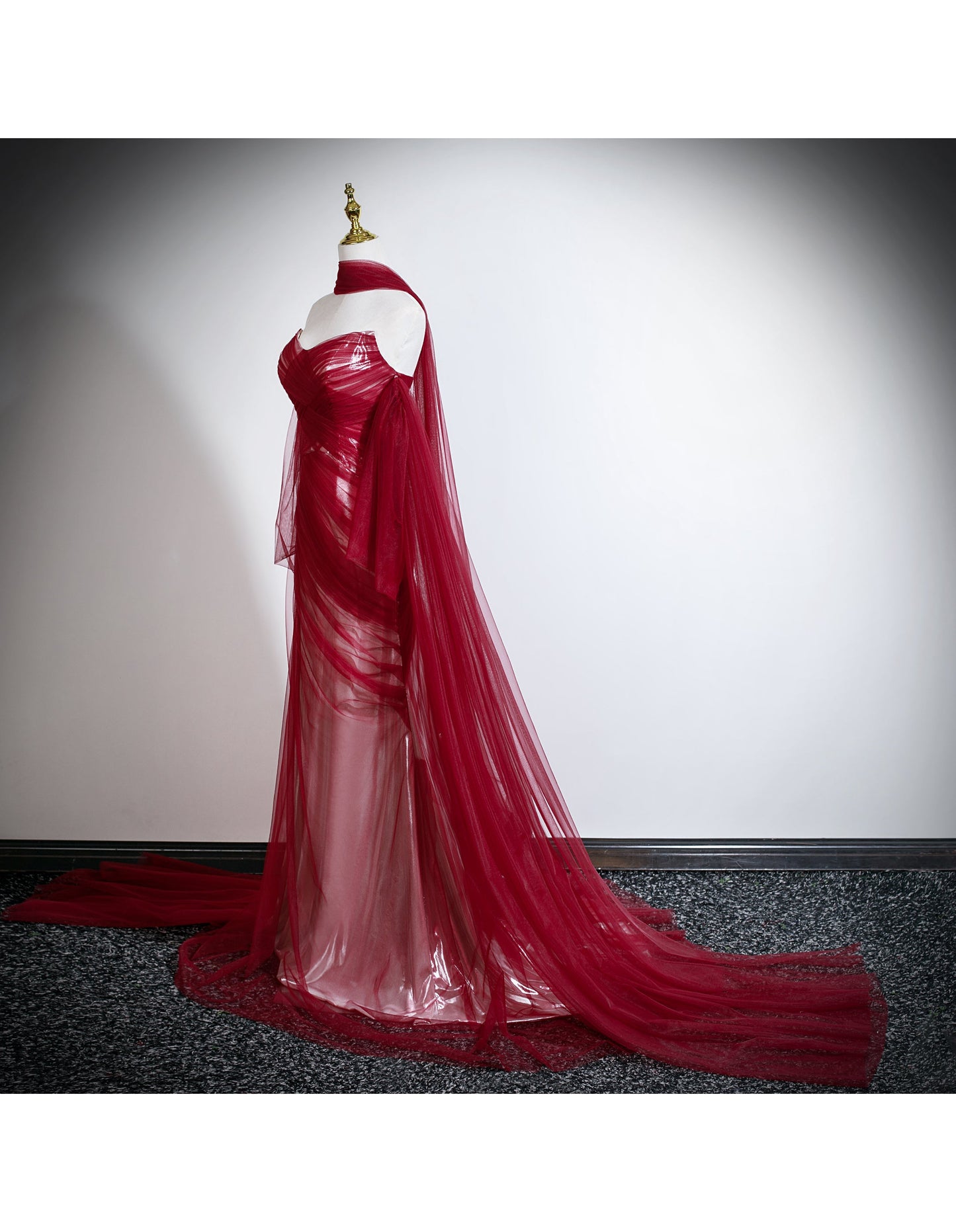 Burgundy Sheath Long Prom Dresses Chic Tulle Sleeveless Evening Dresses Sweetheart Birthday Dresses DP04324