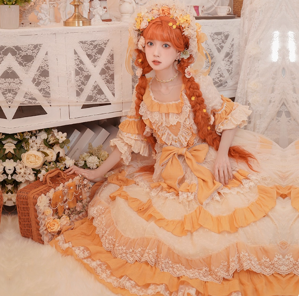 Cute Straps Ball Gown Short Prom Dresses Tulle Yellow Birthday Dresses Lace Sweet Lolita Dresses DP04379