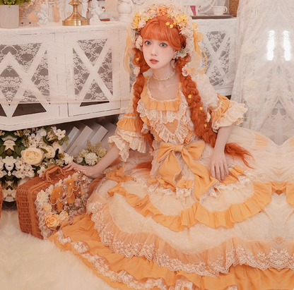 Cute Straps Ball Gown Short Prom Dresses Tulle Yellow Birthday Dresses Lace Sweet Lolita Dresses DP04379