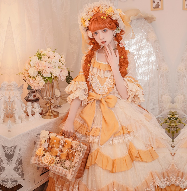Cute Straps Ball Gown Short Prom Dresses Tulle Yellow Birthday Dresses Lace Sweet Lolita Dresses DP04379