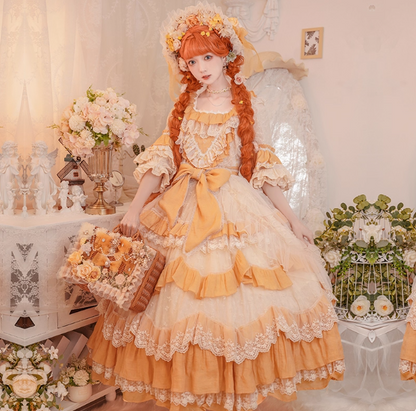 Cute Straps Ball Gown Short Prom Dresses Tulle Yellow Birthday Dresses Lace Sweet Lolita Dresses DP04379