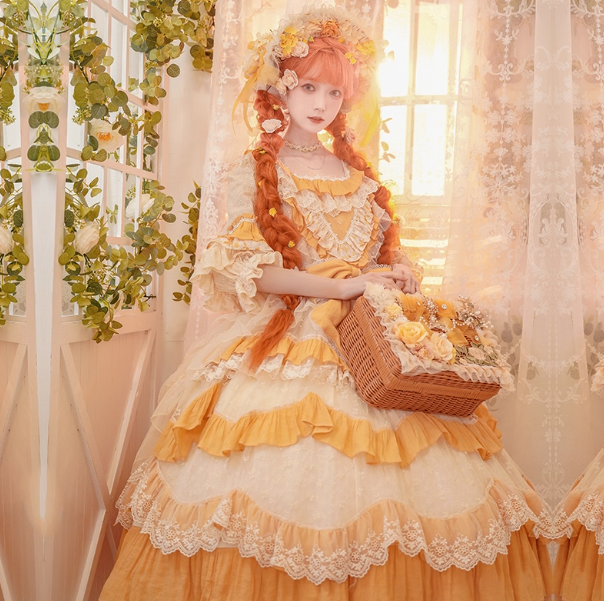 Cute Straps Ball Gown Short Prom Dresses Tulle Yellow Birthday Dresses Lace Sweet Lolita Dresses DP04379