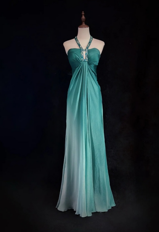 Jade Elegant Sheath Long Prom Dresses Satin Halter Evening Dresses Sleeveless Christmas Dresses DP04384