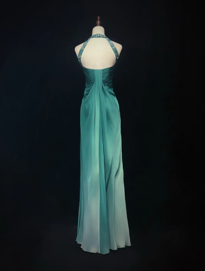 Jade Elegant Sheath Long Prom Dresses Satin Halter Evening Dresses Sleeveless Christmas Dresses DP04384