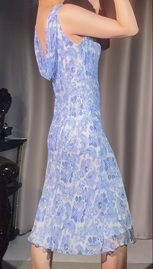 Sexy Sheath Long Prom Dresses Floral Chiffon Evening Dresses Sleeveless Birthday Dresses DP04393