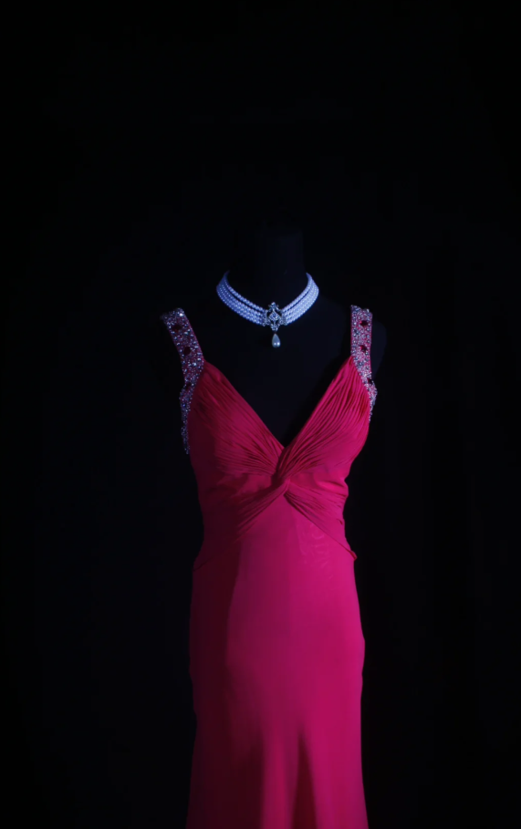 Fuchsia Sheath Long Prom Dresses Chic Chiffon V-neck Evening Dresses Sleeveless Formal Dresses DP04398