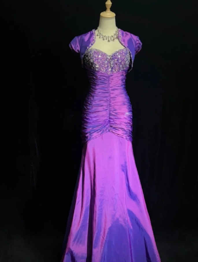 Purple Mermaid Long Prom Dresses Chic Satin Sweetheart Evening Dresses Sleeveless Formal Dresses DP04399