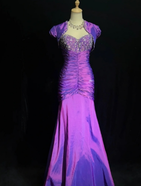 Purple Mermaid Long Prom Dresses Chic Satin Sweetheart Evening Dresses Sleeveless Formal Dresses DP04399