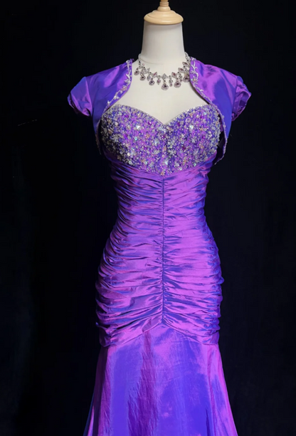 Purple Mermaid Long Prom Dresses Chic Satin Sweetheart Evening Dresses Sleeveless Formal Dresses DP04399