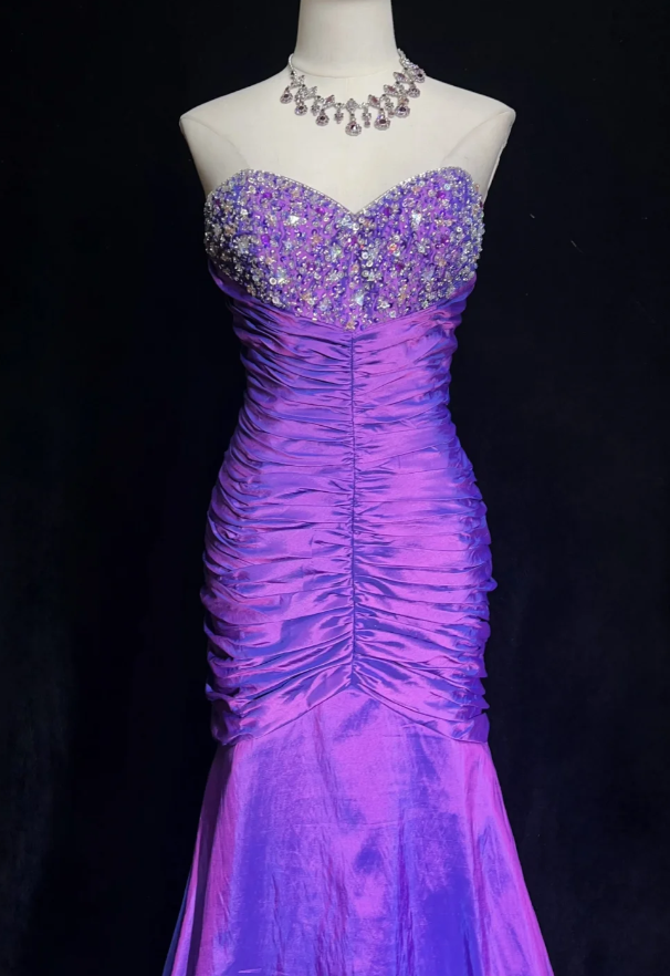 Purple Mermaid Long Prom Dresses Chic Satin Sweetheart Evening Dresses Sleeveless Formal Dresses DP04399
