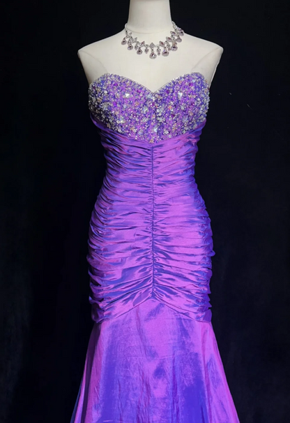Purple Mermaid Long Prom Dresses Chic Satin Sweetheart Evening Dresses Sleeveless Formal Dresses DP04399