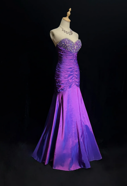 Purple Mermaid Long Prom Dresses Chic Satin Sweetheart Evening Dresses Sleeveless Formal Dresses DP04399