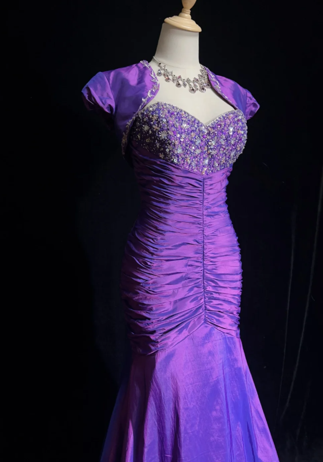 Purple Mermaid Long Prom Dresses Chic Satin Sweetheart Evening Dresses Sleeveless Formal Dresses DP04399