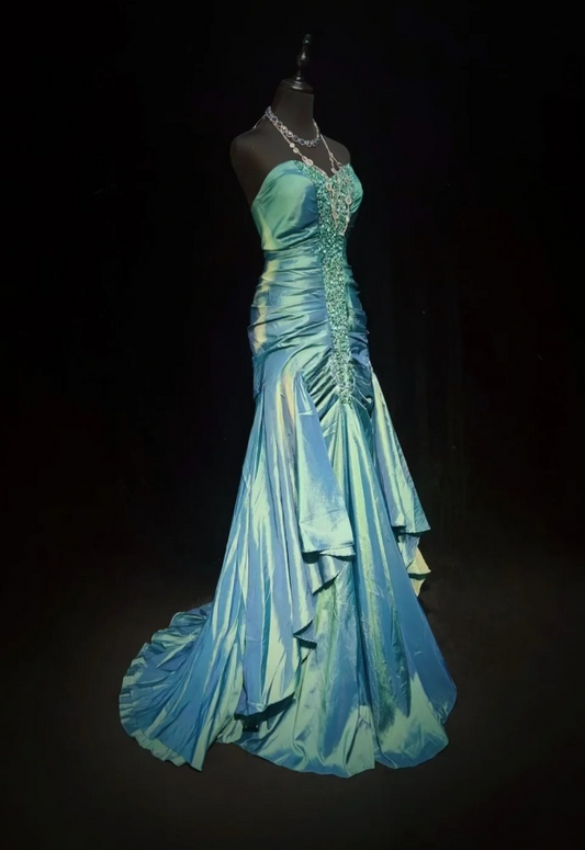 Sweetheart Sheath Long Prom Dresses Chic Satin Evening Dresses Sleeveless Formal Dresses DP04400