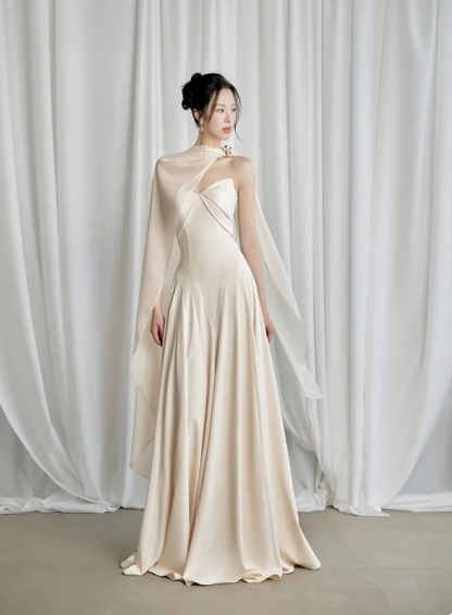 Chic Sweetheart Birthday Dresses Sheath Light Champagne Long Prom Dresses Satin Sleevless Bridesmaid Dresses DP04417