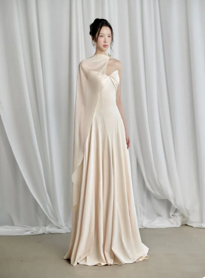 Chic Sweetheart Birthday Dresses Sheath Light Champagne Long Prom Dresses Satin Sleevless Bridesmaid Dresses DP04417