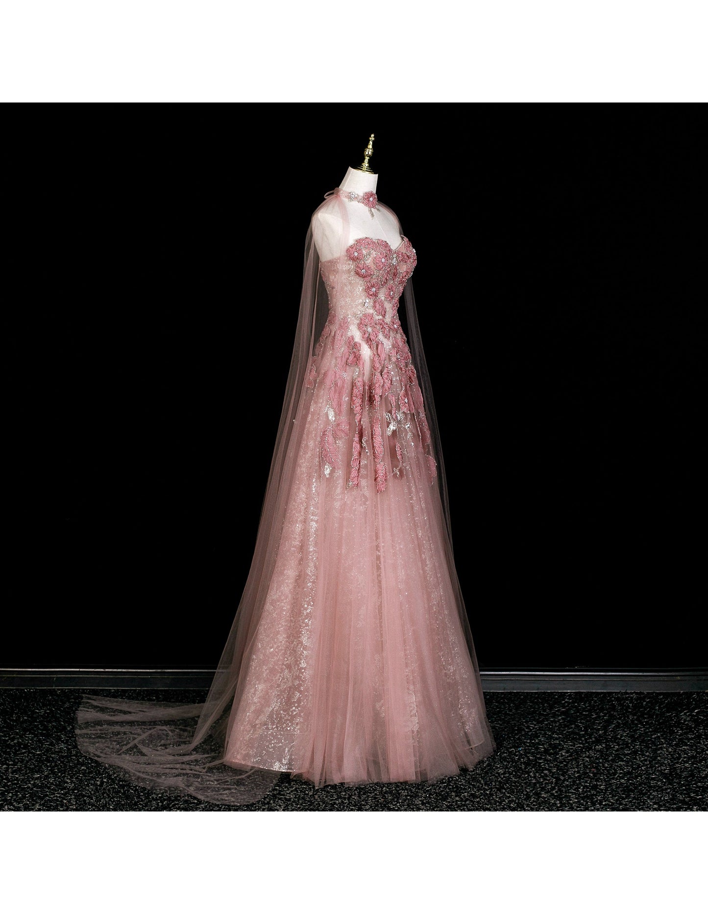 Gorgeous Strapless Birthday Dresses A-Line Peach Long Prom Dresses Appliques Beaded Tulle Sleevless Bridesmaid Dresses DP04423