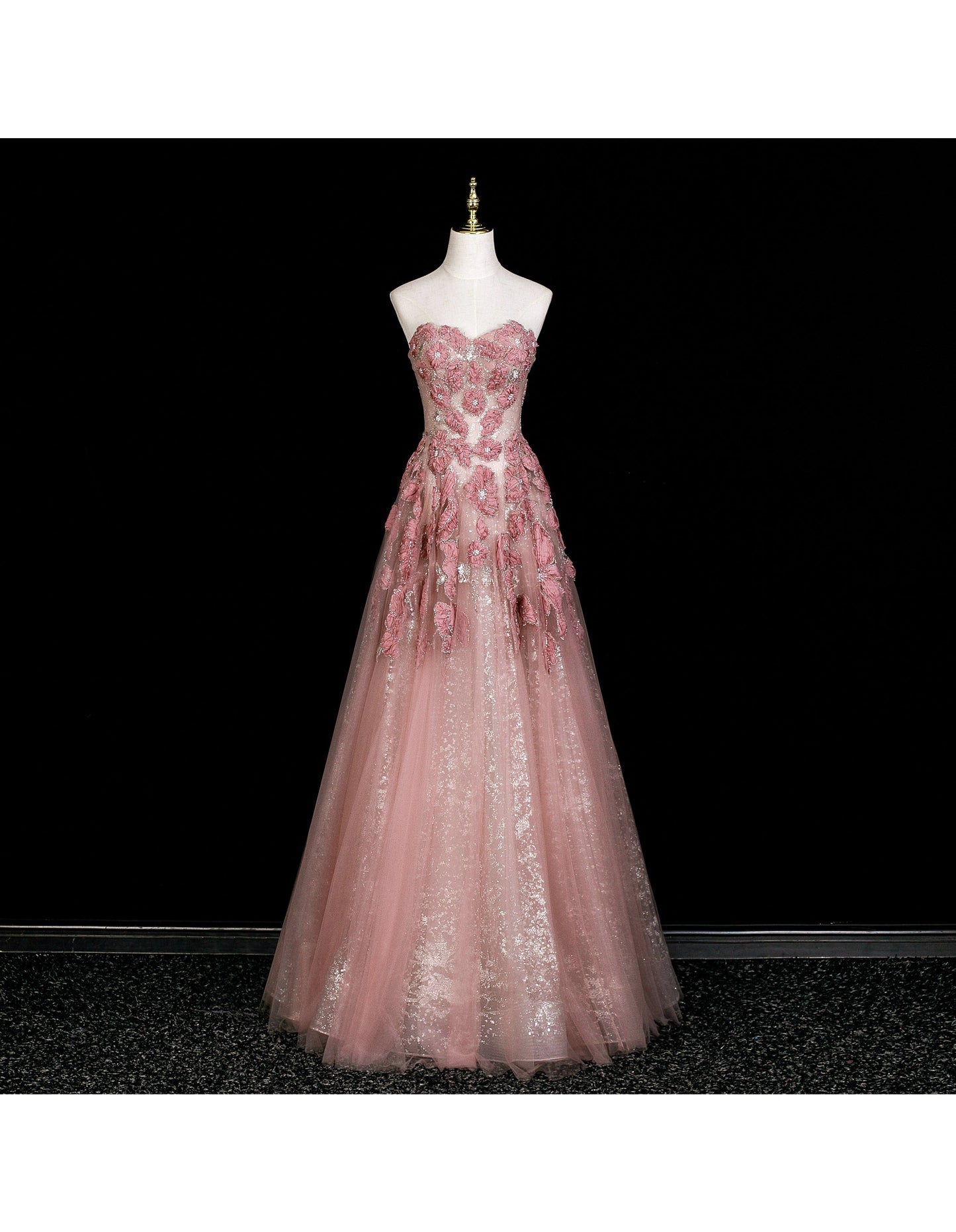 Gorgeous Strapless Birthday Dresses A-Line Peach Long Prom Dresses Appliques Beaded Tulle Sleevless Bridesmaid Dresses DP04423