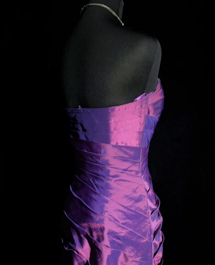 Retro Strapless Mermaid Long Prom Dresses Satin Purple Birthday Drseses Sleeveless Evening Dresses DP04455
