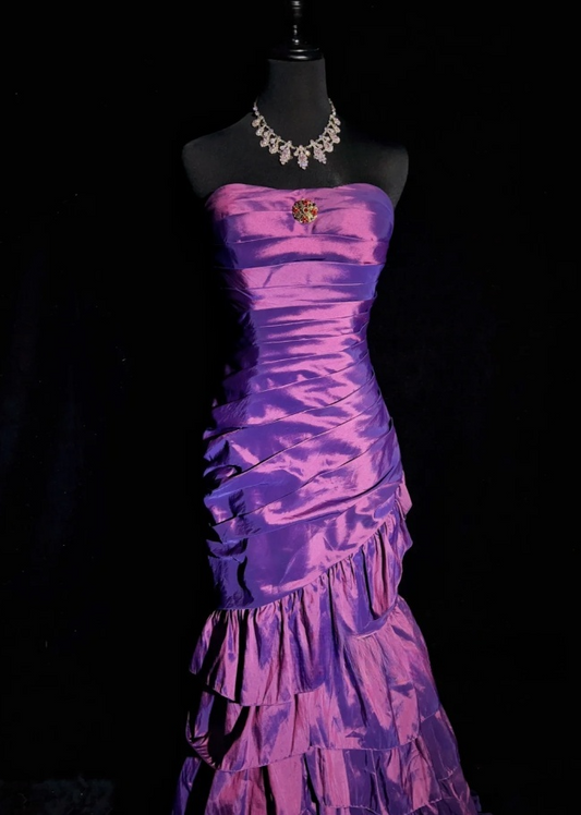 Retro Strapless Mermaid Long Prom Dresses Satin Purple Birthday Drseses Sleeveless Evening Dresses DP04455