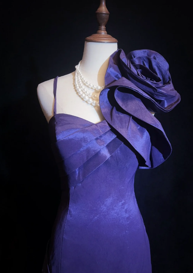 Sexy Spaghetti Straps Sheath Long Prom Dresses Satin Purple Party Dresses Sleeveless Evening Dresses  DP04470