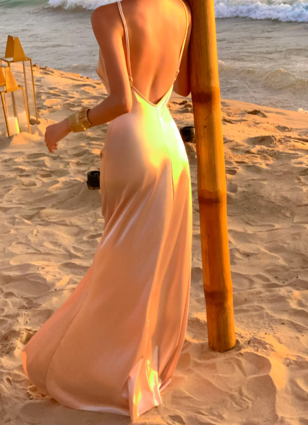 Elegant Spaghetti Straps Sheath Long Prom Dresses Satin Sleeveless Evening Dresses DP04508