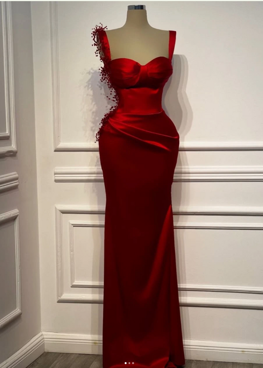 Sexy Burgundy Sheath Long Evening Dresses Satin Straps Sleeveless Prom Dresses DP04521