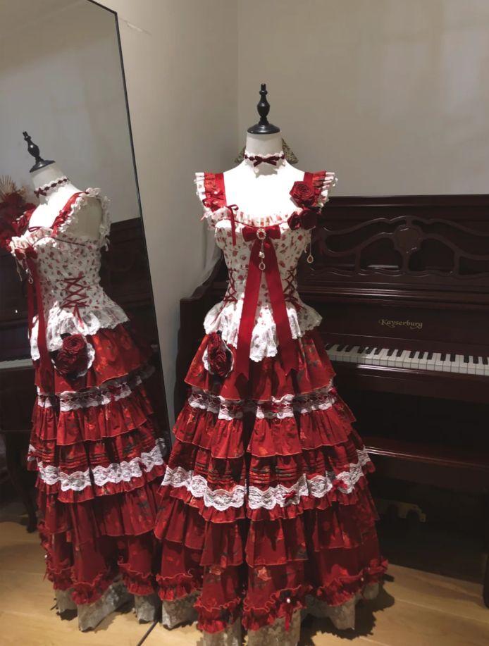 Cute Straps Red Lolita Dresses Sleeveless Birthday Dresses Lace Short Party Dresses DP04557