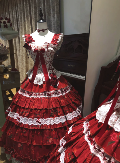 Cute Straps Red Lolita Dresses Sleeveless Birthday Dresses Lace Short Party Dresses DP04557