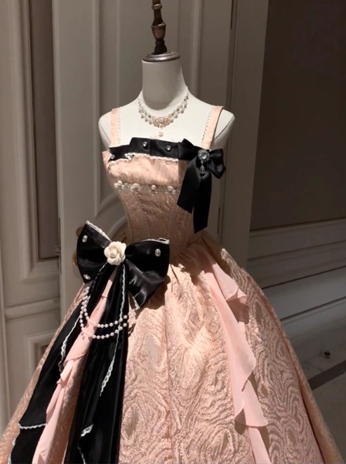 Cute Spaghetti Straps  A-Line Lolita Dresses  Sleeveless Pink Birthday Dresses Satin Party Dresses DP04560