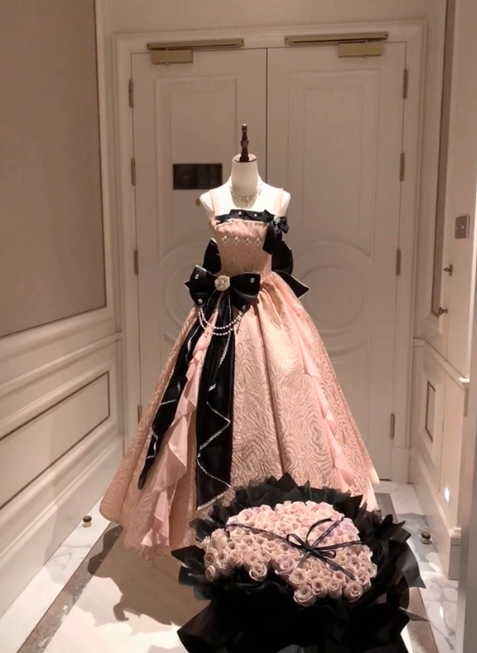 Cute Spaghetti Straps  A-Line Lolita Dresses  Sleeveless Pink Birthday Dresses Satin Party Dresses DP04560