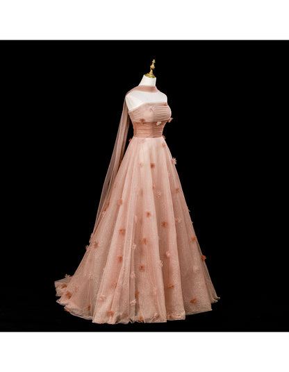 Fairy A-Line Evening Dresses Strapless Long Prom Dresses Aplliques Tulle Sleeveless Brithday Dresses  DP04576