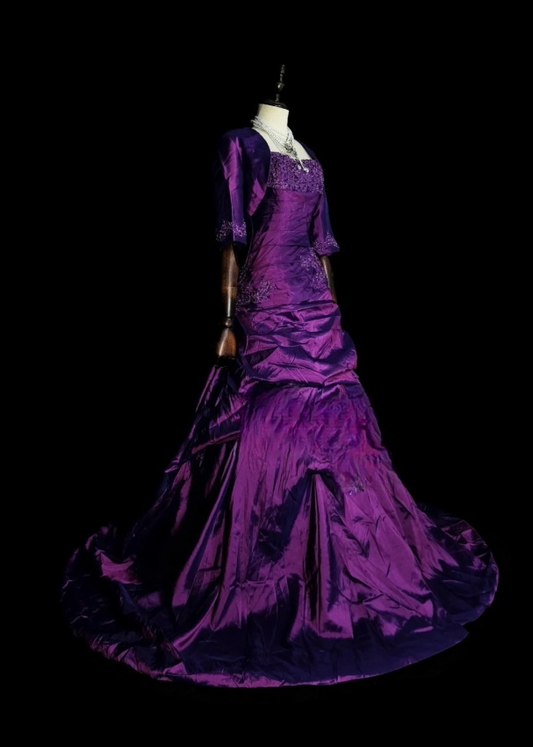Simple Sheath Purple Long Prom Dresses Satin Strapless Evening Dresses Sleeveless Birthday Dresses DP04632