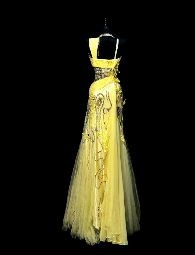 Chic Sheath Long Prom Dresses Beaded Tulle Straps Birthday Dresses  Yellow Evening Dresses   DP04664