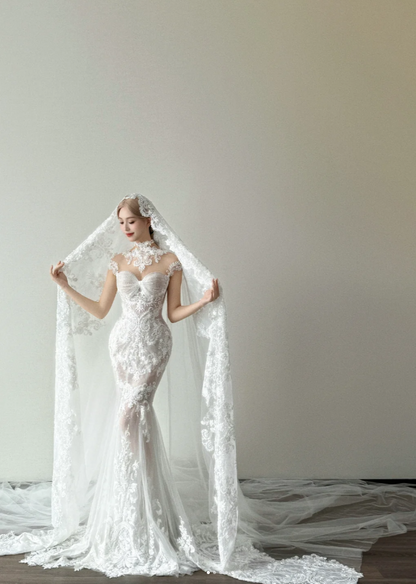 Gorgeous Mermaid Long Wedding Dress Applique Tulle White Bridal Dress Beaded Sleeveless Bridal Gown DP04822