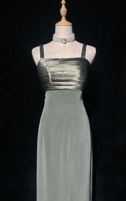 Chic Green Long Prom Dress Chiffon Straps Party Dress Sheath Sleeveless Evening Dress  DP04881