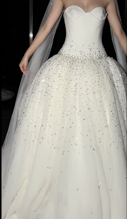 Chic A-Line Long Wedding Dress Tulle Sweetheart White Bridal Dress Sleeveless Bridal Gowns DP04900