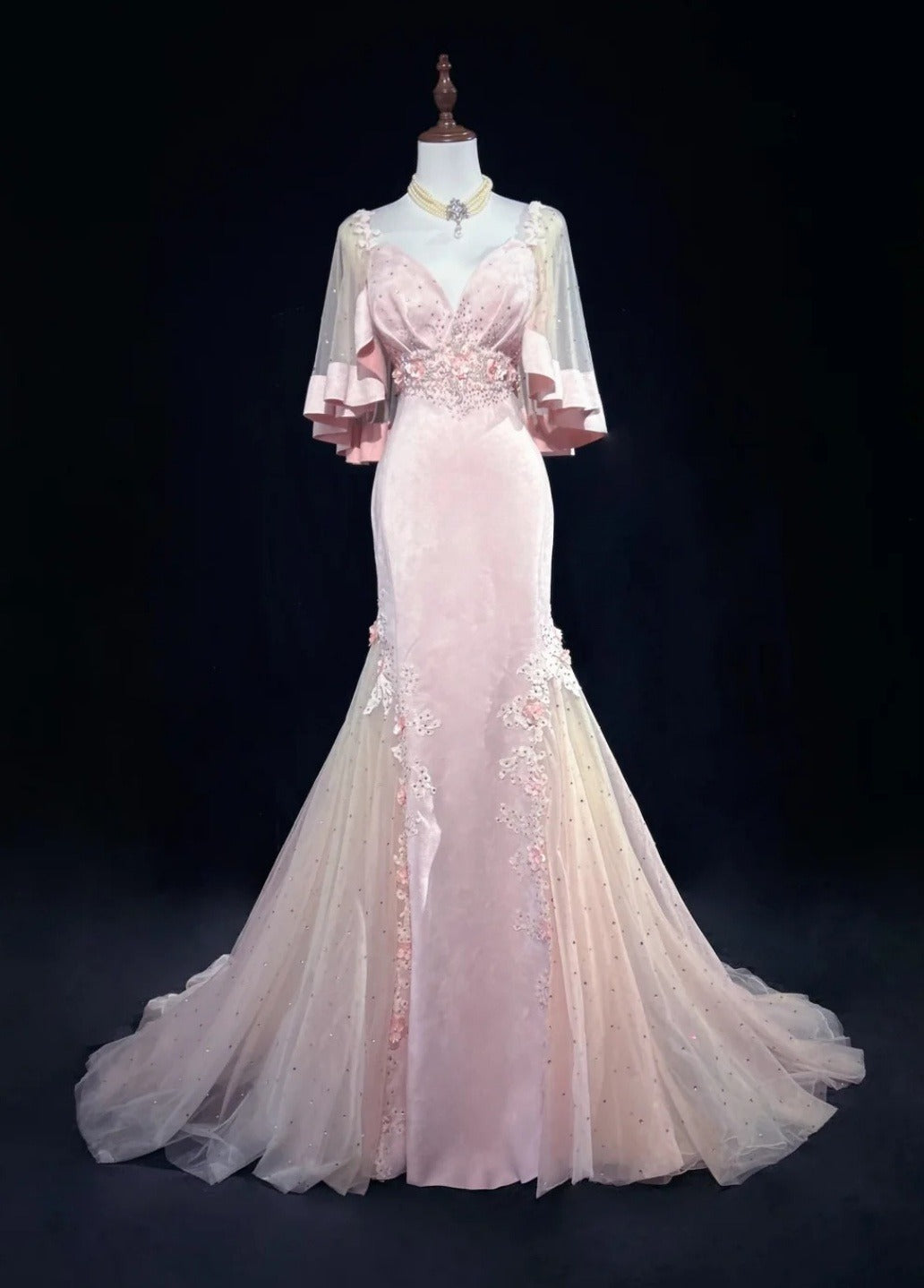 Elegant Sweetheart Pink Long Prom Dresses Tulle Mermaid Evening Dress Sleeveless Party Dress DP04938