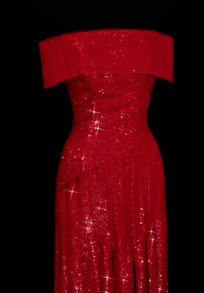 Chic Burgundy Long Prom Dresses Sequins Off-shoulder Sheath Evening Dress  DP04966