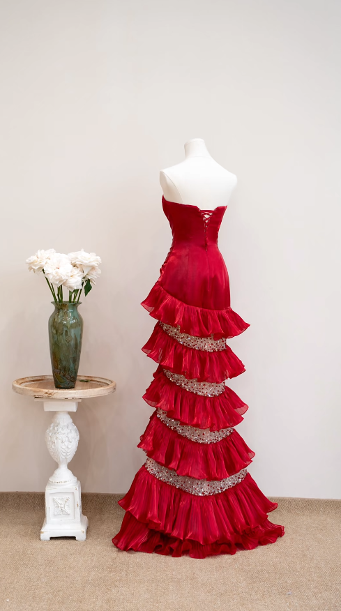 Chic Burgundy Long Prom Dress Tulle Beadd Sheath Evening Dress Sleeveless Party Dress DP04993