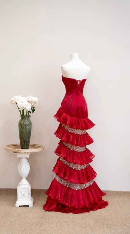 Chic Burgundy Long Prom Dress Tulle Beadd Sheath Evening Dress Sleeveless Party Dress DP04993