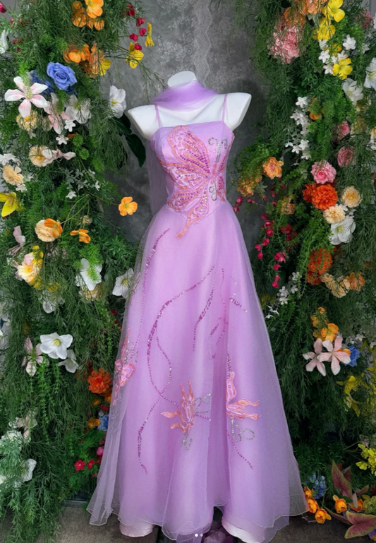 Elegant Pink Prom Dress Sequins Tulle Sapghetti Straps Evening Dress A-Line Birthday Dress DP05164