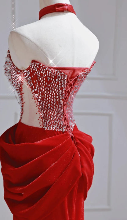 Chic Red Prom Dress Satin Sweetheart Evening Dress Sheath Birthday Dress DP05198