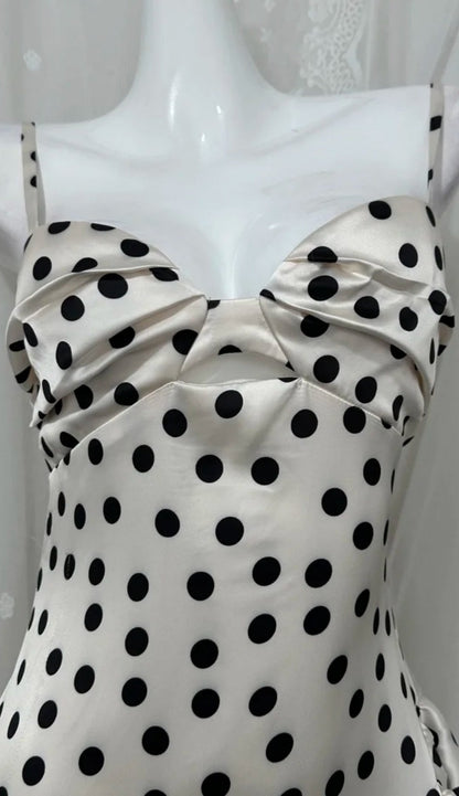 Chic Polka Dot Prom Dress Satin Spaghetti Straps Evening Dress Sheath Birthday Dress DP05200