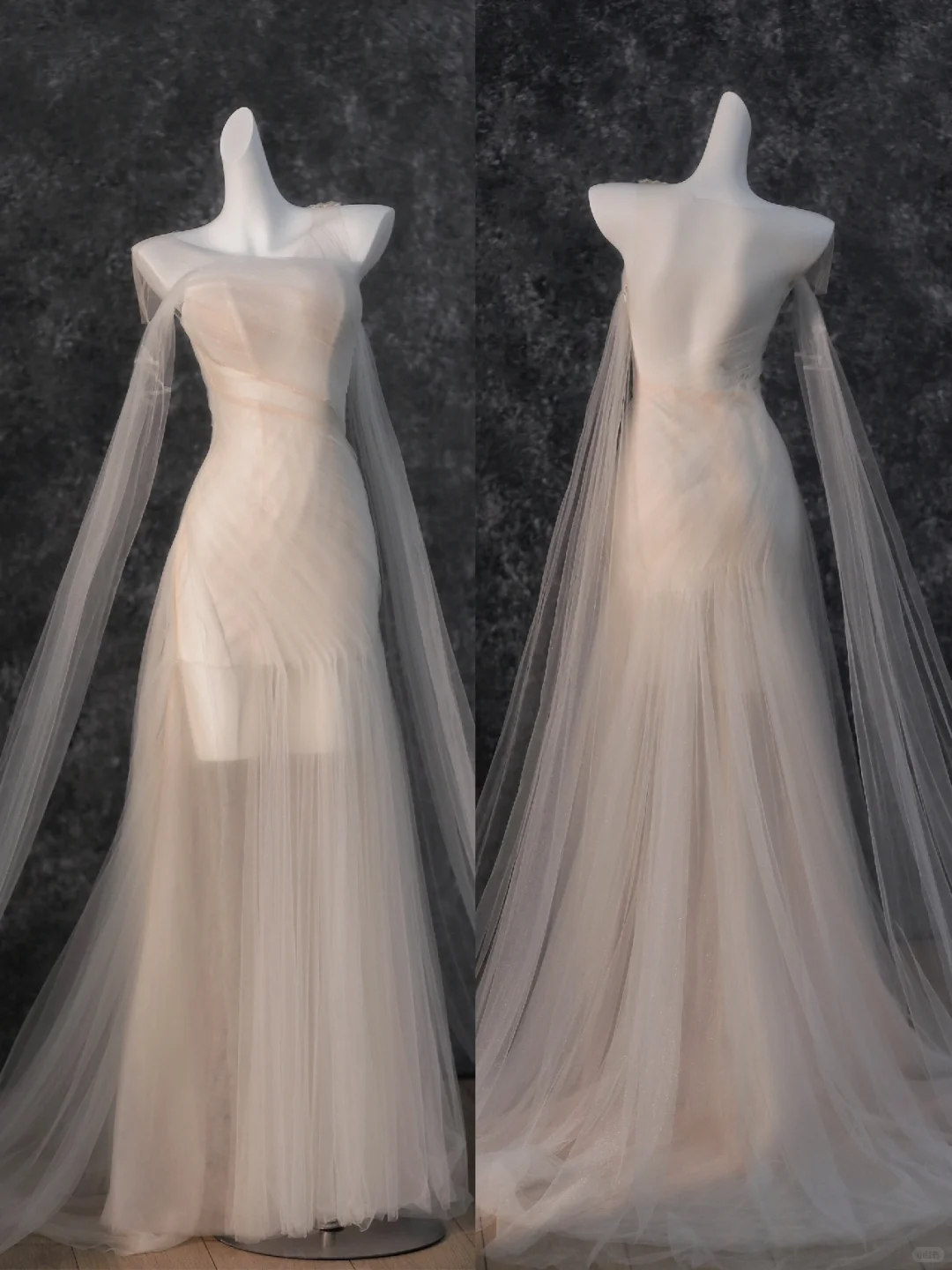 Vintage Bridal Gown Mermaid Strapless White Tulle Long Sleeves Wedding Dresses Minimalist Bridal Gowns DP1207
